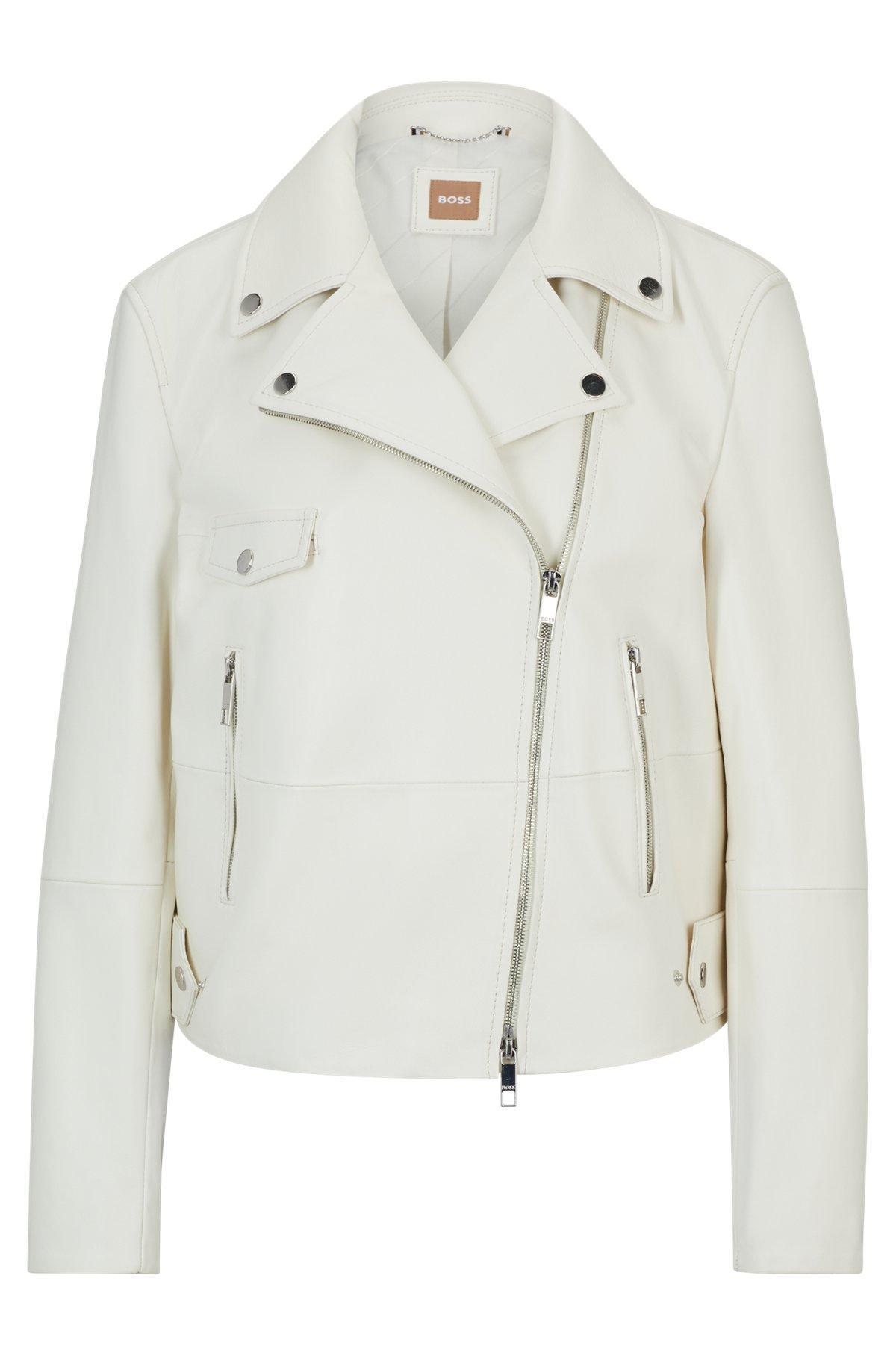 Leather jacket with signature lining and asymmetric zip Product Image