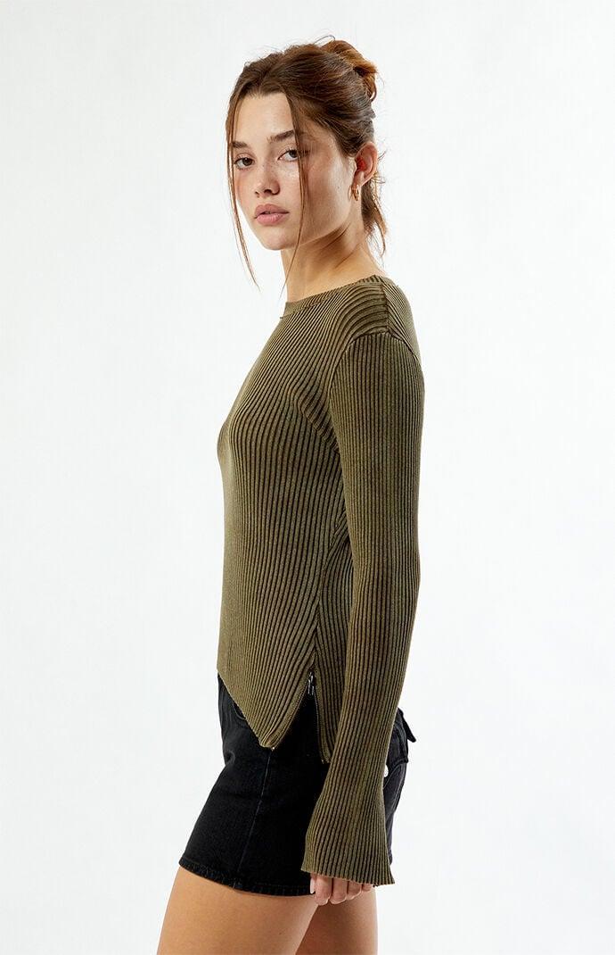 Another Girl Women's Zip Detail Enzyme Wash Sweater Product Image