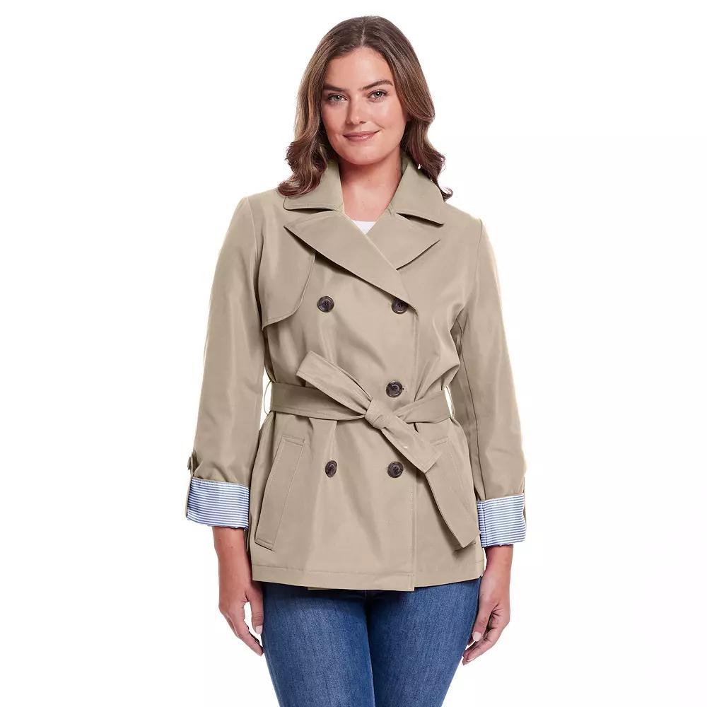 Women's Weathercast Lightweight Double Breasted Tie Waist Trench Coat, Size: Medium, Blue Product Image
