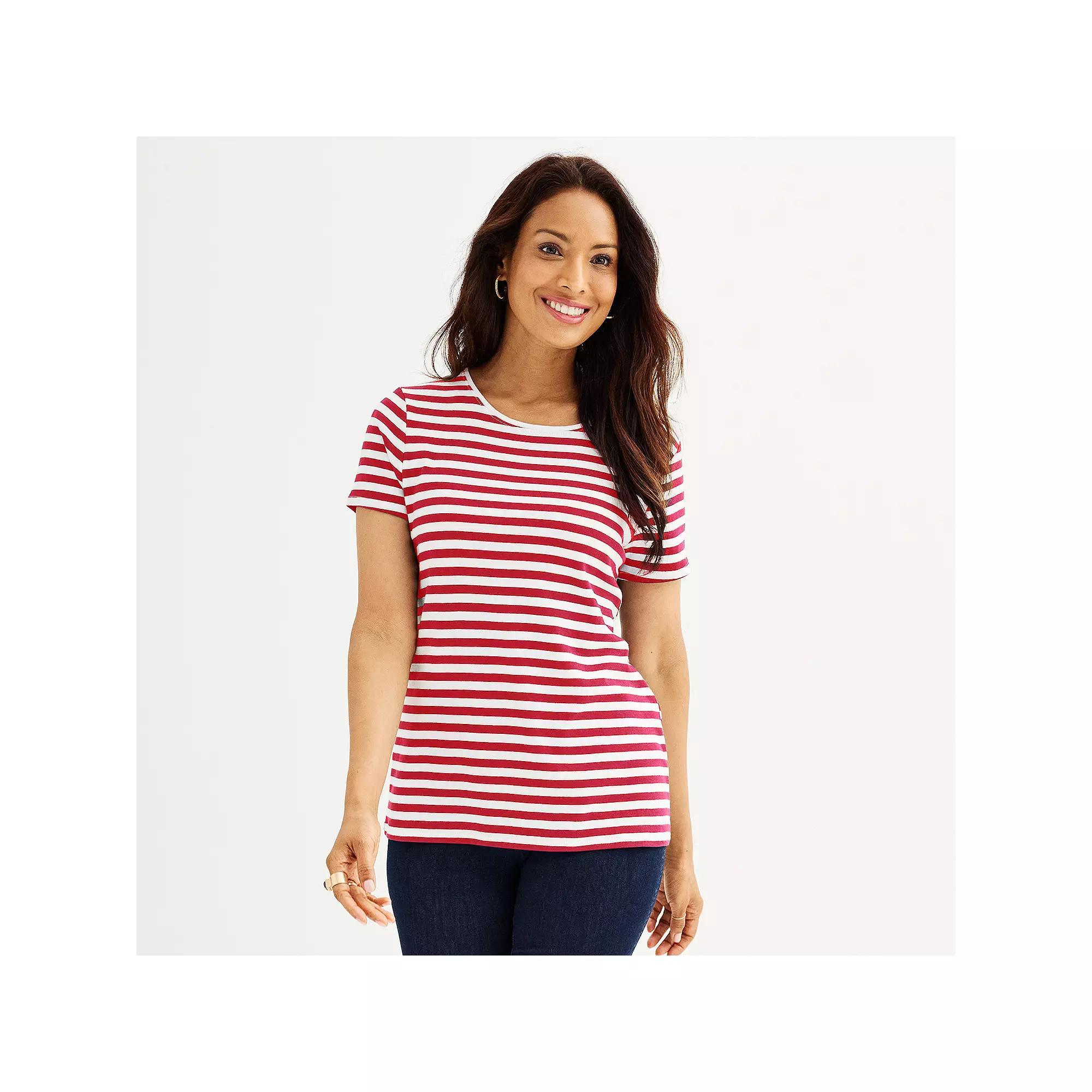 Women's Croft & Barrow® Essential Crewneck Tee, Size: XL, Blue Classic Stripe Product Image