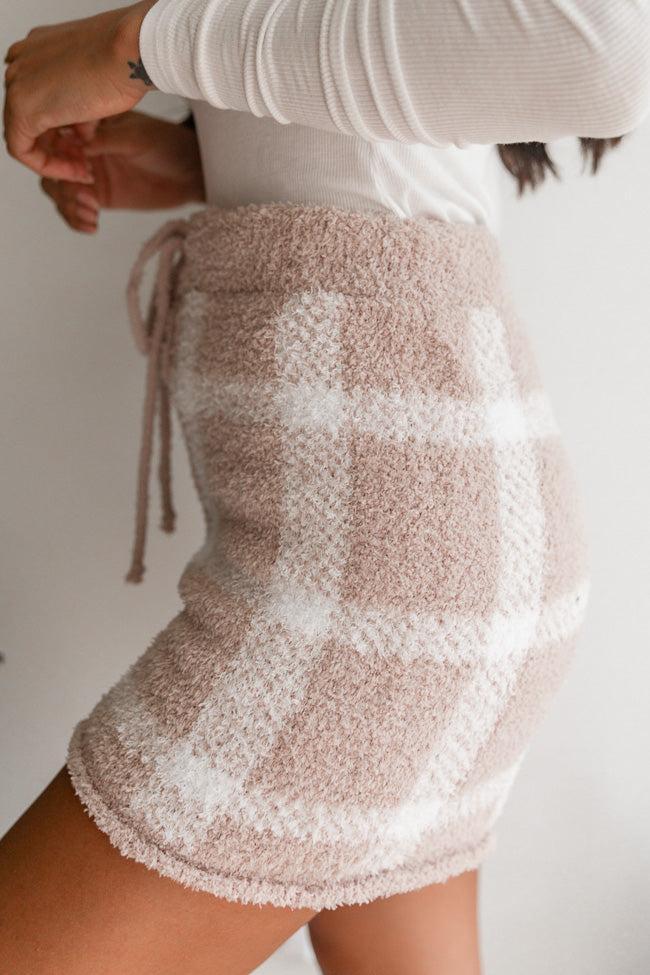 Most Wonderful Time Fuzzy Beige Plaid Lounge Shorts FINAL SALE Product Image