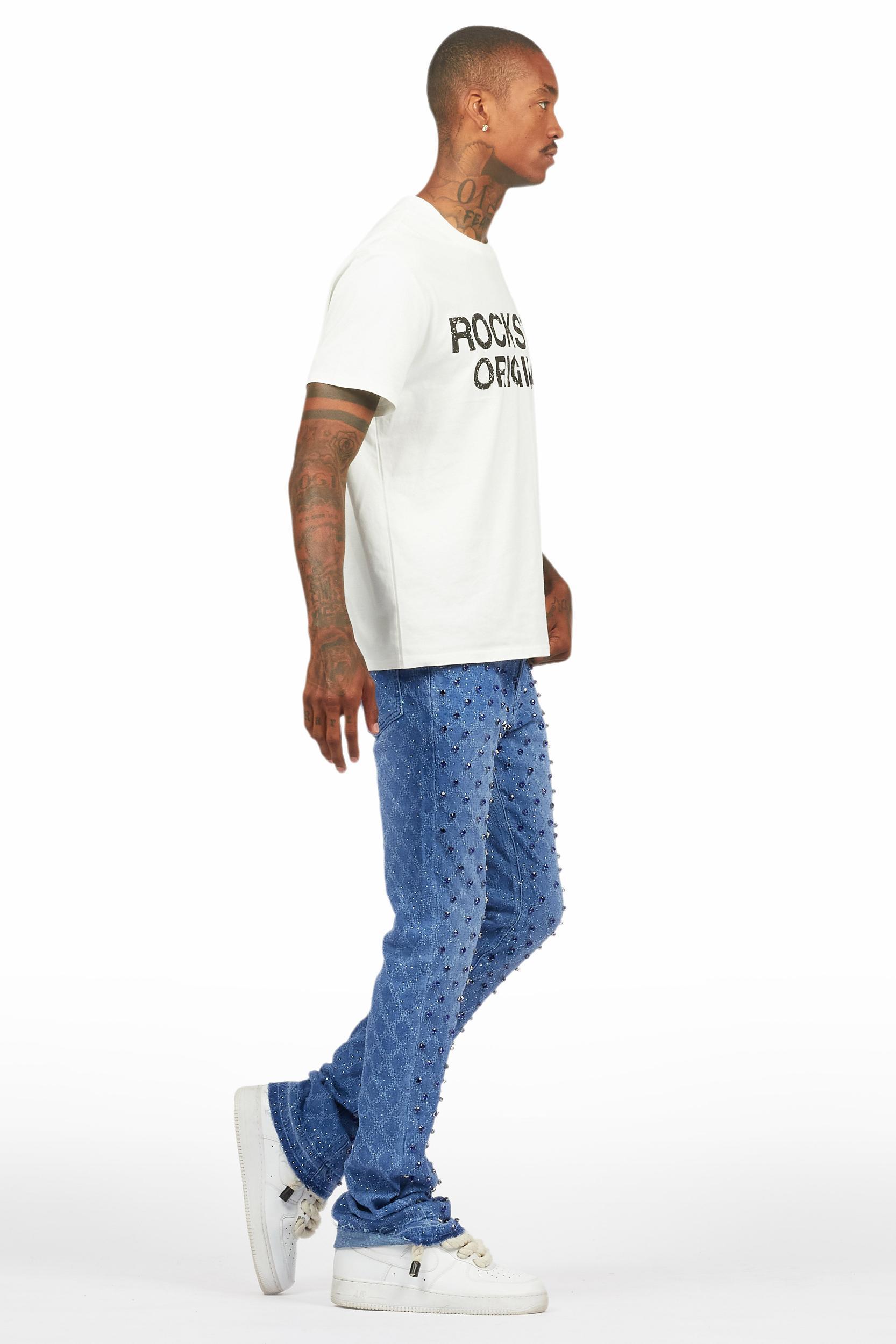 Glit Royal Blue Rhinestone Stacked Flare Jean Male Product Image