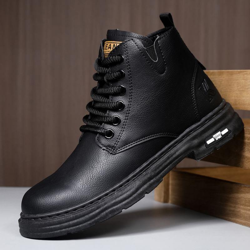 Faux Leather Lace-Up Ankle Boots Product Image