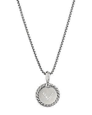 David Yurman Sterling Silver Cable Collectibles Initial Charm Necklace with Diamonds, 18 Product Image