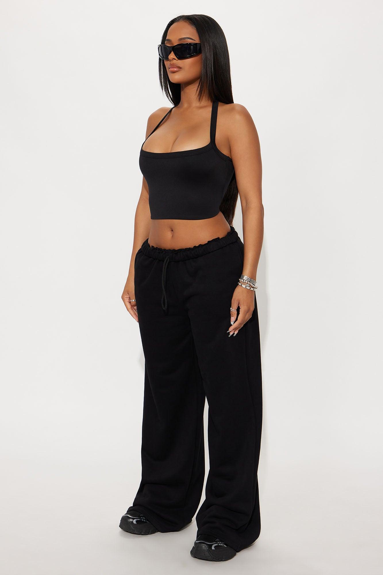 Contour Double Lined Cropped Halter Top - Black Product Image