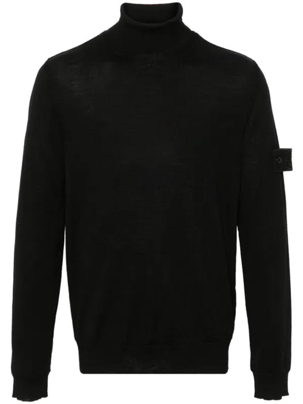 STONE ISLAND Ribbed Turtleneck Sweater Long Sleeves In Removable Side Insignia Logo Product Image