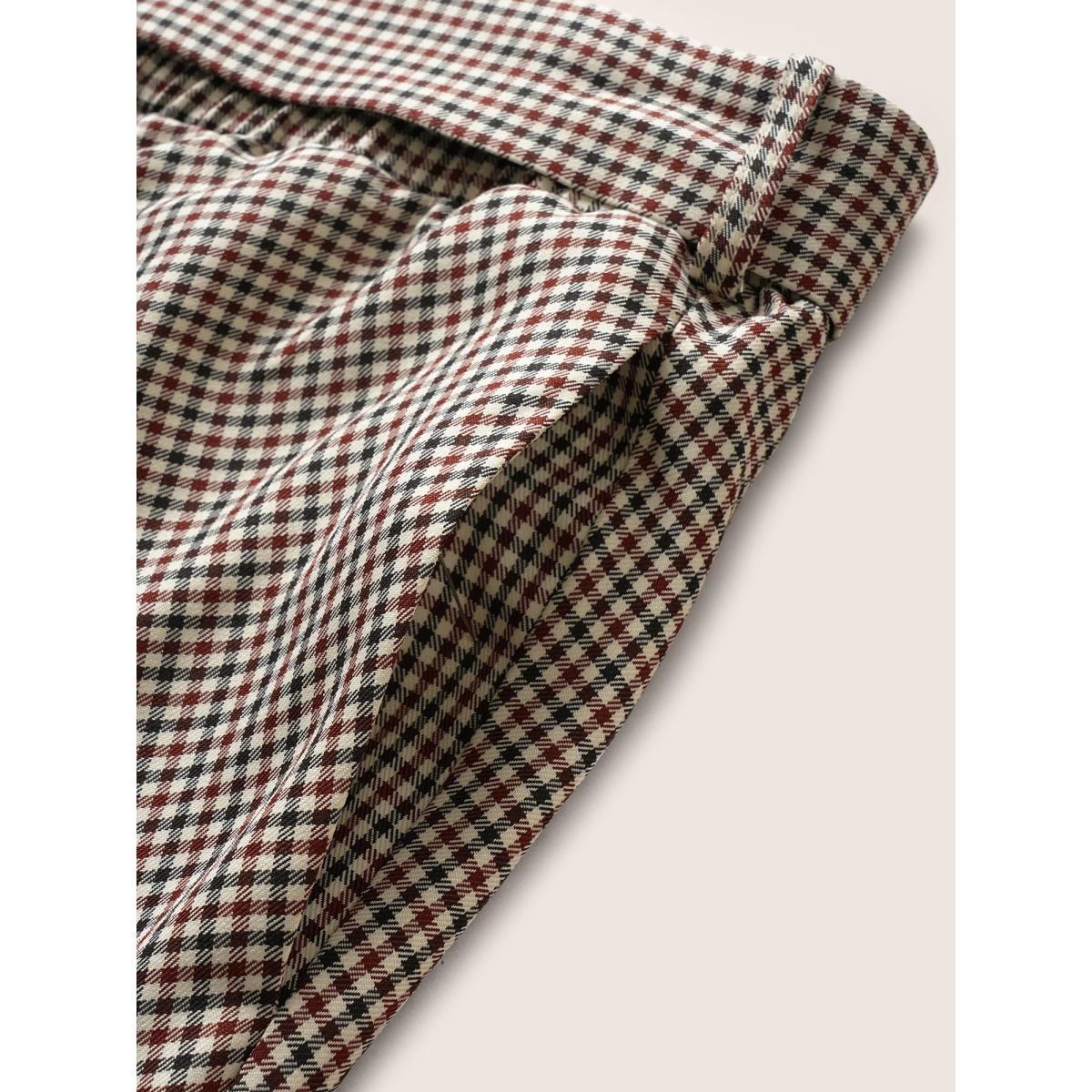 Plus Size Gingham Buckle Detail Pocket Belted Skirt Women LightBrown At the Office Non No stretch Slanted pocket Belt Work Skirts BloomChic 10/M Product Image