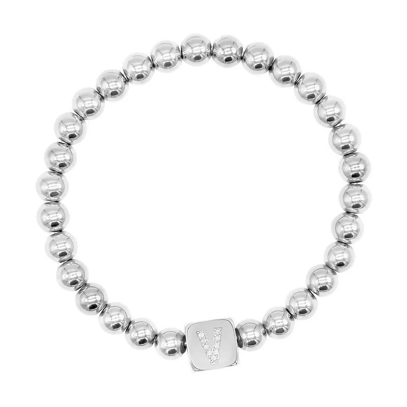 Adornia Gold Tone Initial Cubic Zirconia Cube & Bead Stretch Bracelet, Womens Product Image