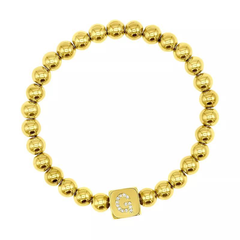 Adornia Gold Tone Initial Cubic Zirconia Cube & Bead Stretch Bracelet, Womens Product Image