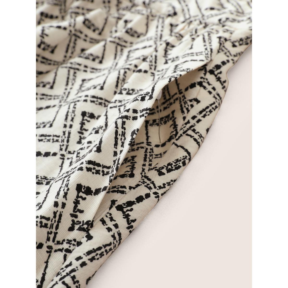 Plus Size Geometric Pocket Patchwork Flutter Hem Tank Dress Apricot Women At the Office Non V-neck Sleeveless Curvy Midi Dress BloomChic 22-24/3X Product Image