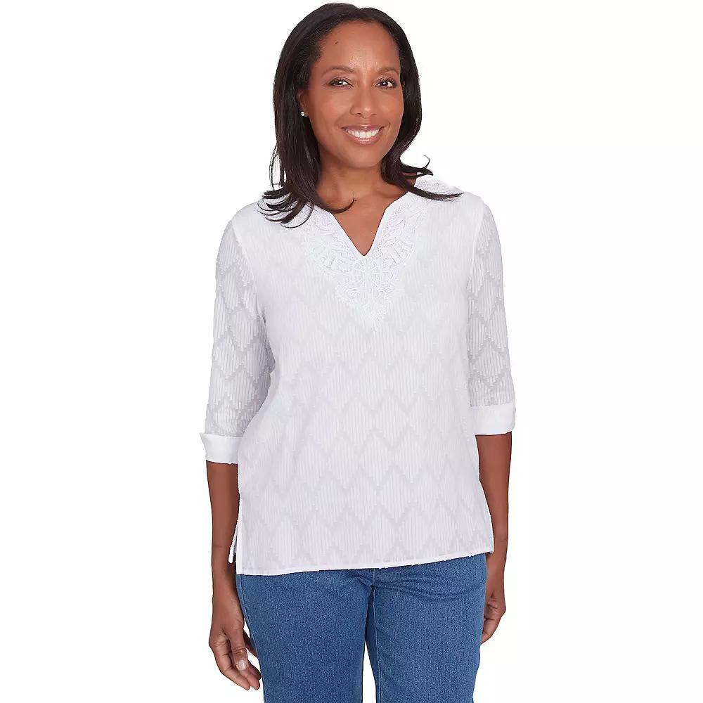 Plus Size Alfred Dunner Textured Splitneck Top, Women's, Size: 2XL, White Product Image