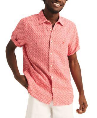Nautica Mens Geo Pattern Short Sleeve Linen-Blend Shirt Product Image