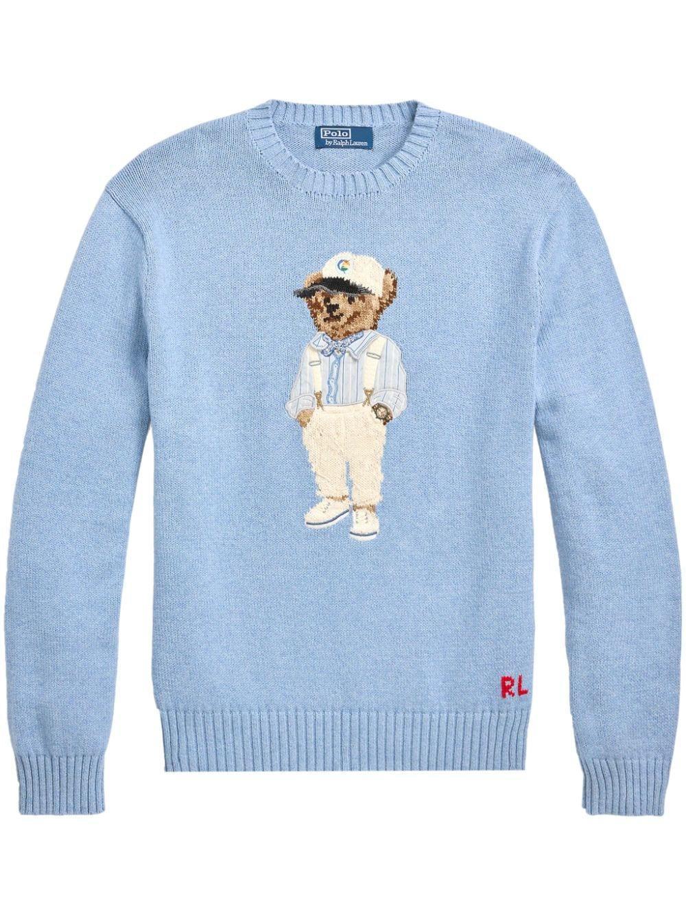 Cotton Polo Bear Sweater In Driftwood Blue Product Image