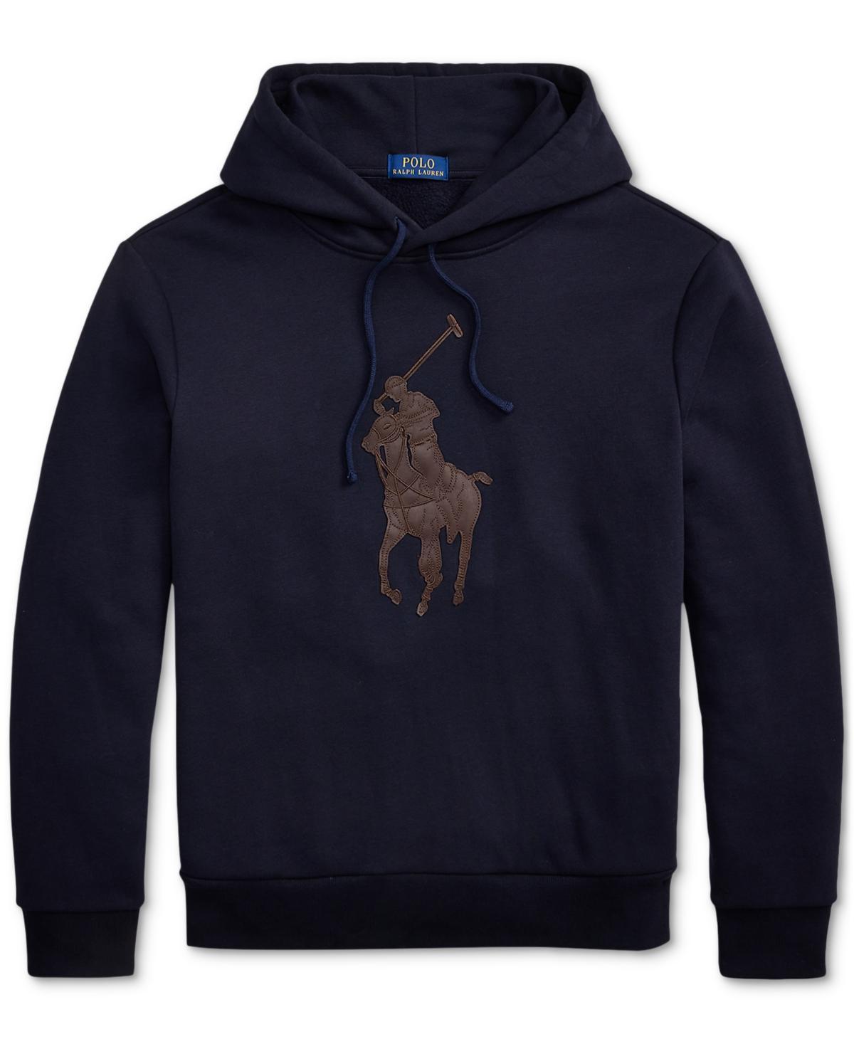 POLO RALPH LAUREN Men's Leather-pony Fleece Hoodie In Navy Product Image