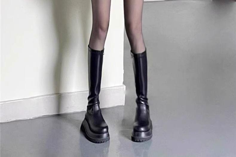 Long-Sleeve Stand Collar Plain Half-Zip Mini Sheath Knit Dress Product Image