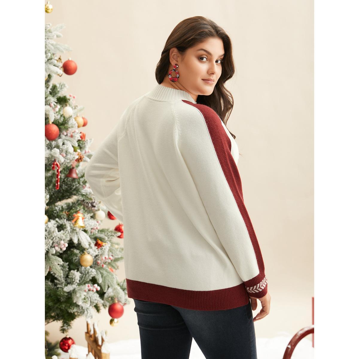 Plus Size Supersoft Essentials Snowflakes Pattern Knit Pullover Ivory Women Casual Loose Long Sleeve Round Neck Everyday Pullovers BloomChic 14-16/1X Product Image