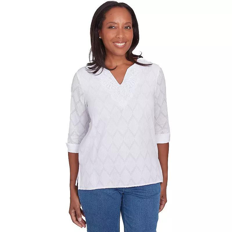 Plus Size Alfred Dunner Textured Splitneck Top, Women's, Size: 2XL, White Product Image