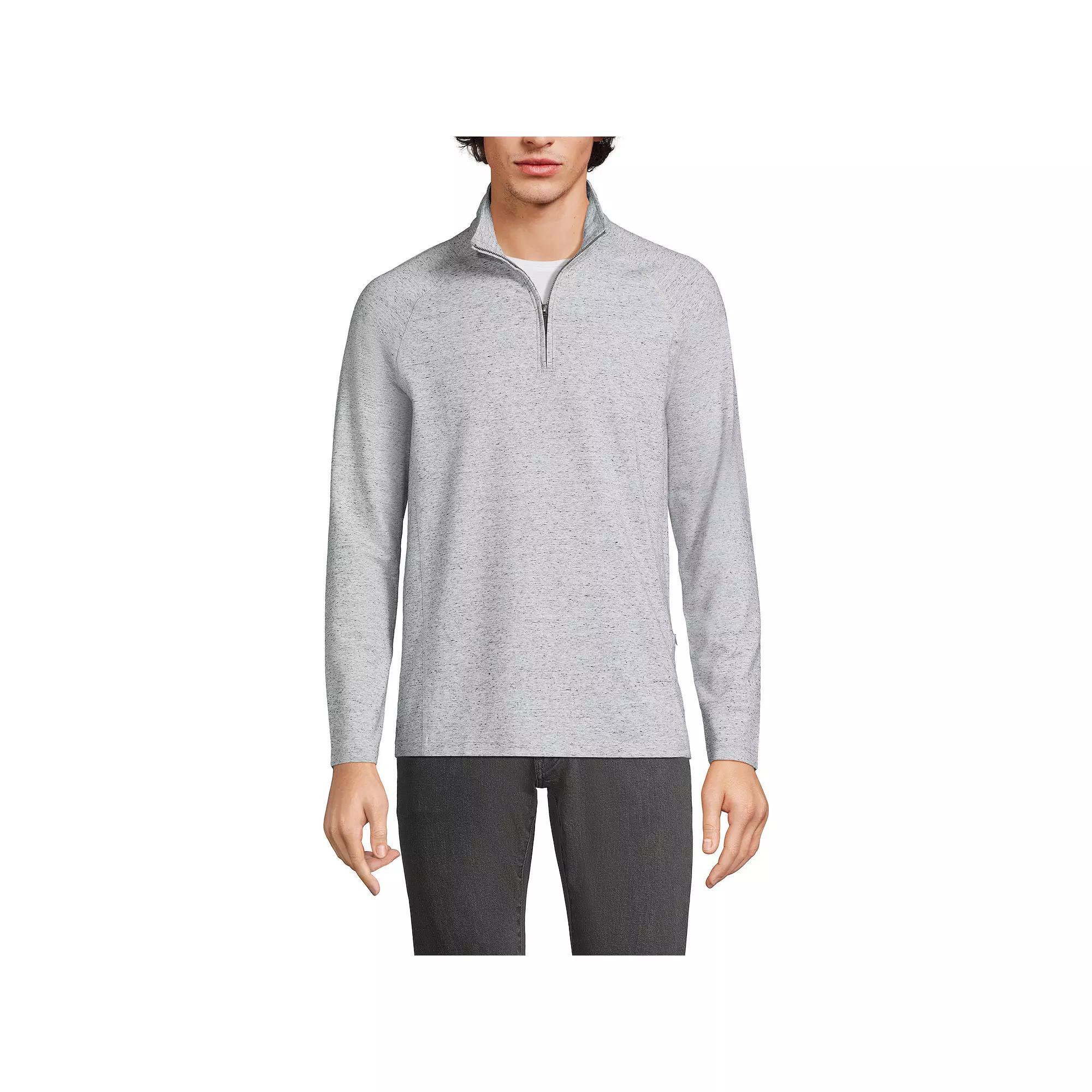 Men's Lands' End Long Sleeve Raglan French Terry Quarter Zip Sweatshirt, Size: XL, Dark Camel Grey Product Image