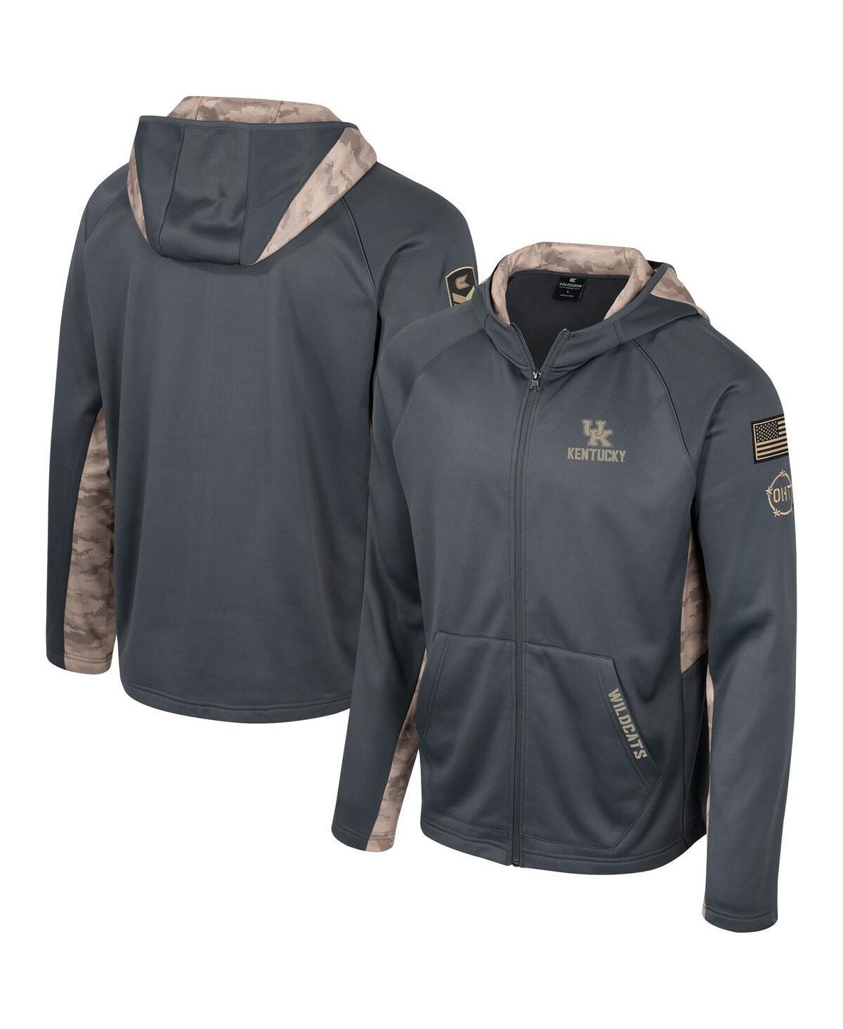 Men's Colosseum Charcoal Michigan Wolverines OHT Military Appreciation Camo Raglan Full-Zip Hoodie, Size: Medium Product Image