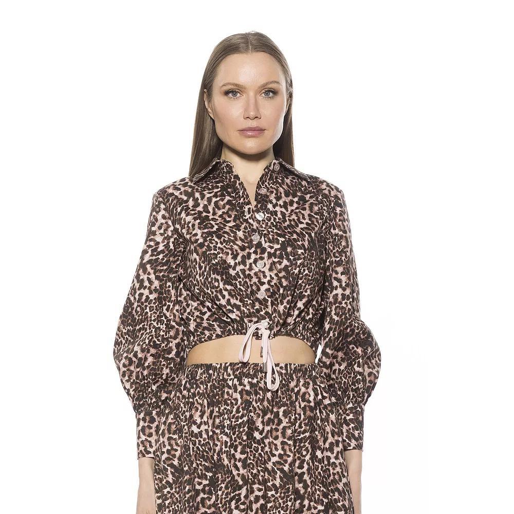 Women's ALEXIA ADMOR Gianna Button Down Poplin Shirt, Size: Large, Leopard Product Image