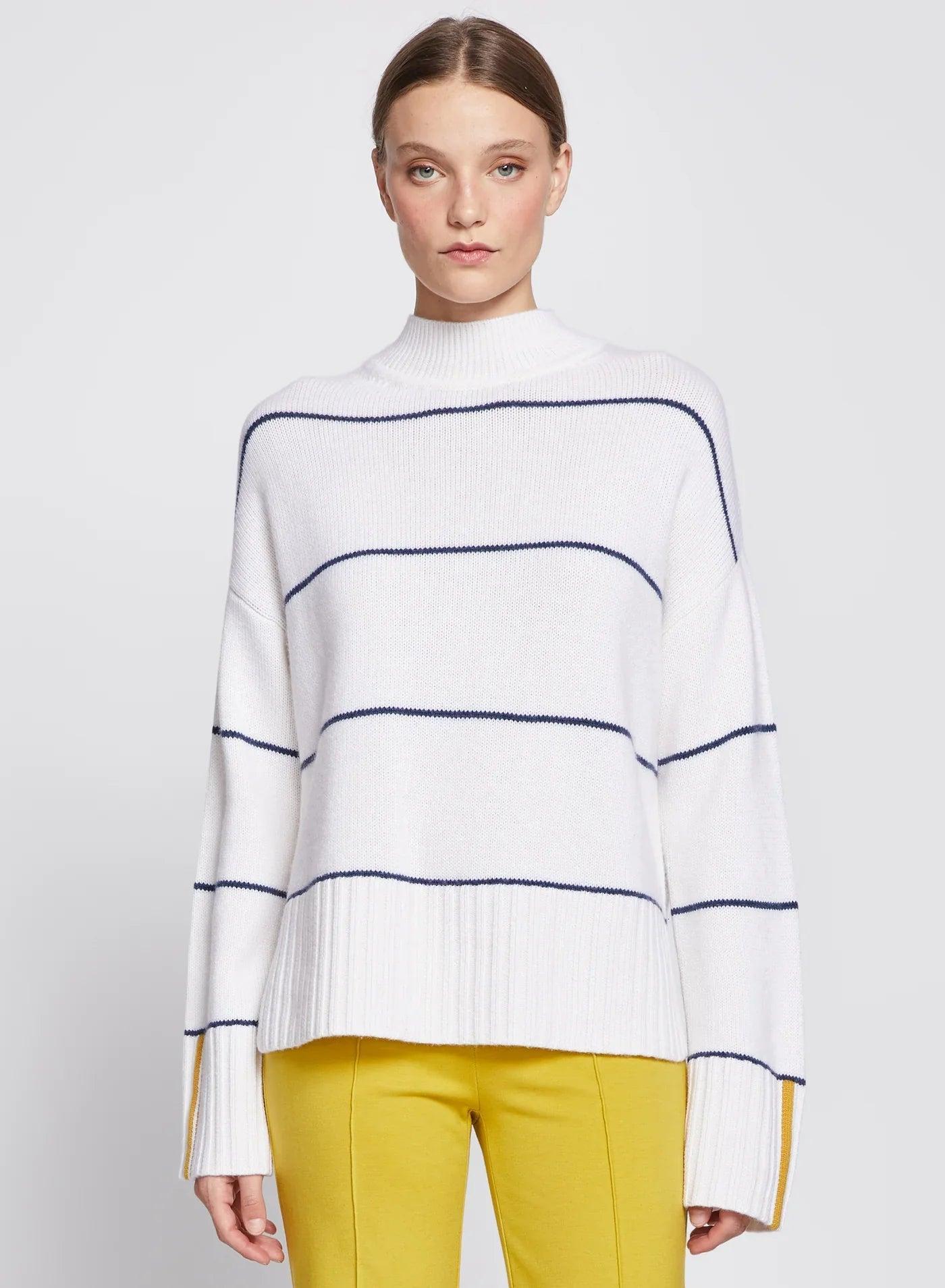 Striped Mock Neck Sweater in Cream Product Image