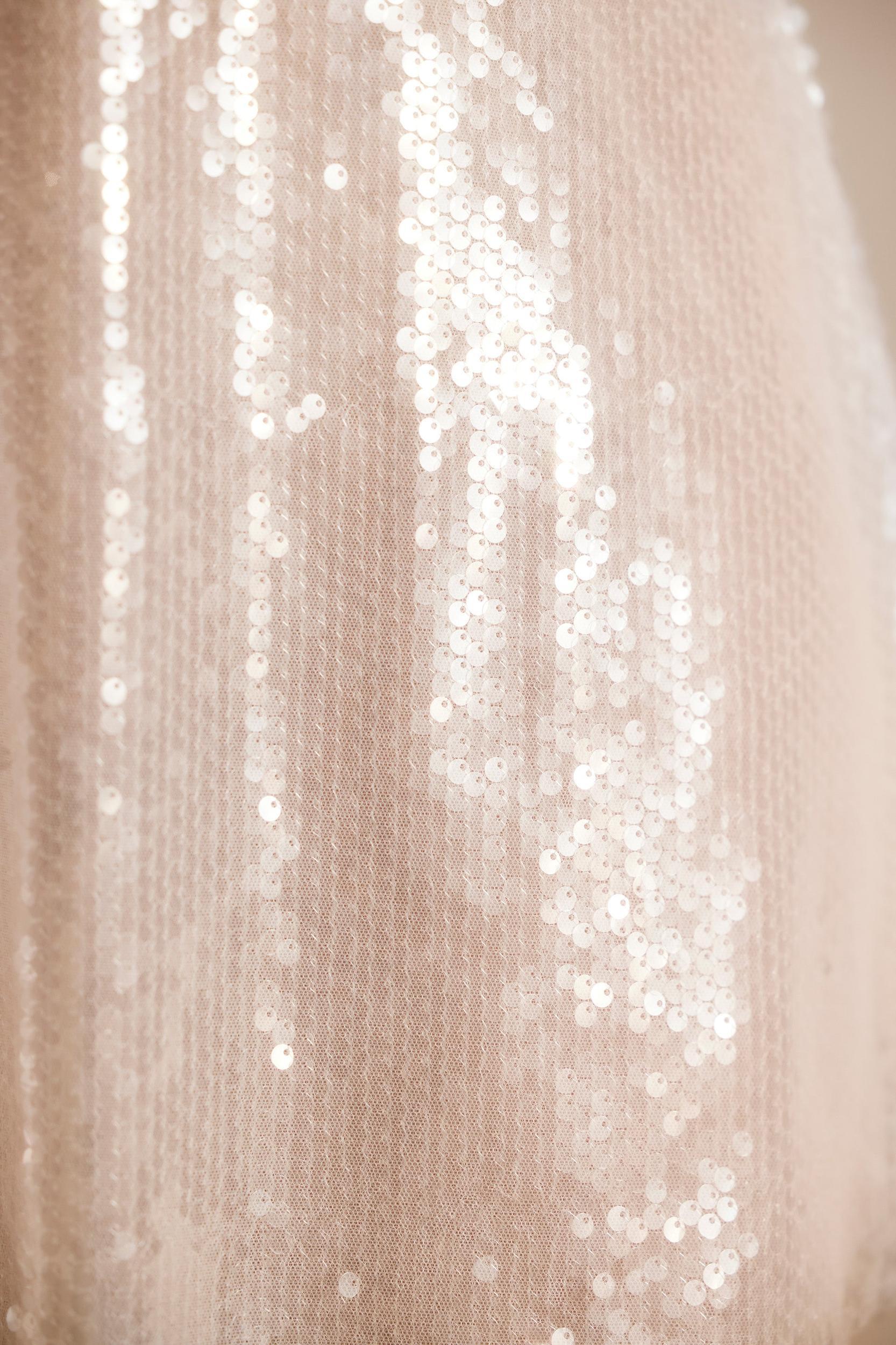 Sheer Sequin Keyhole Cut Out Halter Neck Crop Top in White Product Image