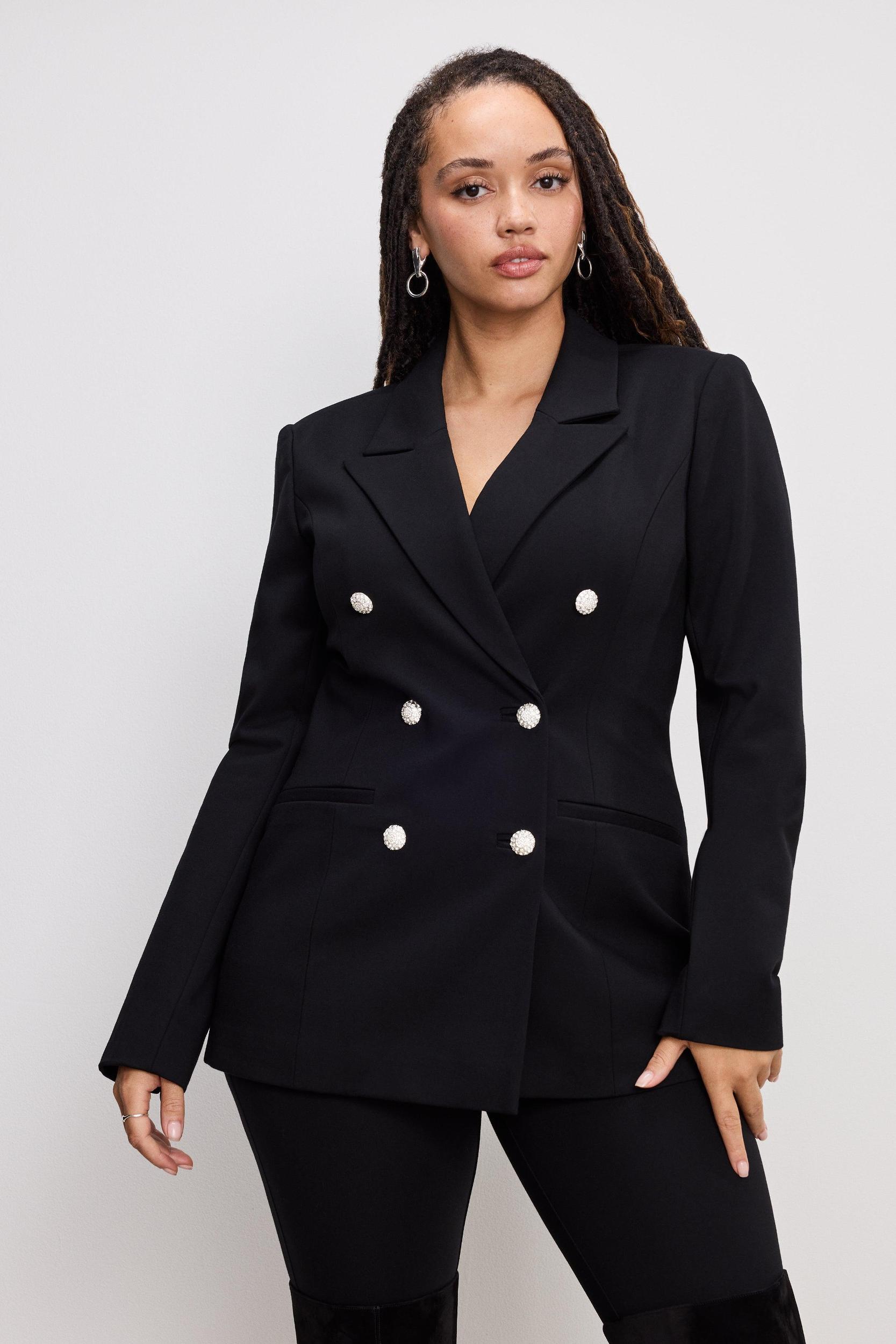 PONTE DOUBLE BREASTED BLAZER | BLACK001 Product Image