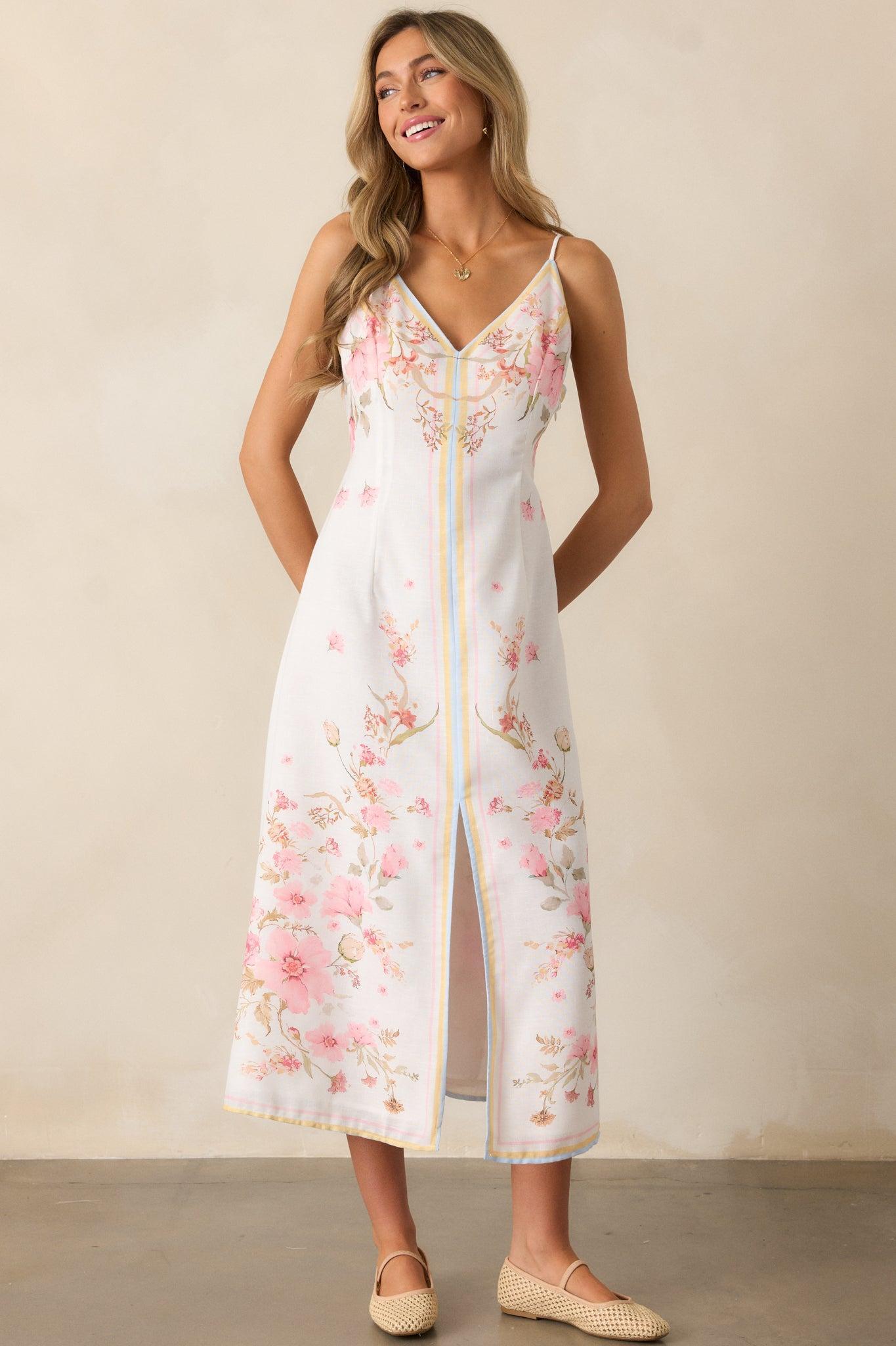 Enchanted Bloom Ivory Multi Floral Midi Dress Product Image