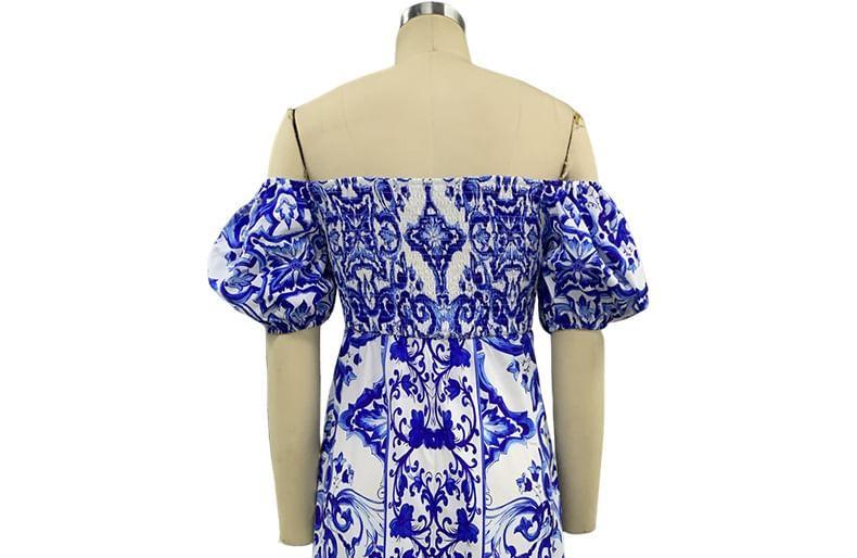 Off Shoulder Print Maxi A-Line Dress Product Image