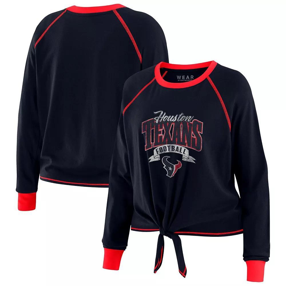 Women's WEAR by Erin Andrews Navy/Red Houston Texans Tie-Front Long Sleeve Top, Size: 2XL, Blue Product Image