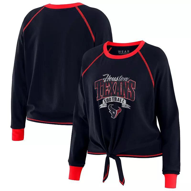 Women's WEAR by Erin Andrews Navy/Red Houston Texans Tie-Front Long Sleeve Top, Size: 2XL, Blue Product Image