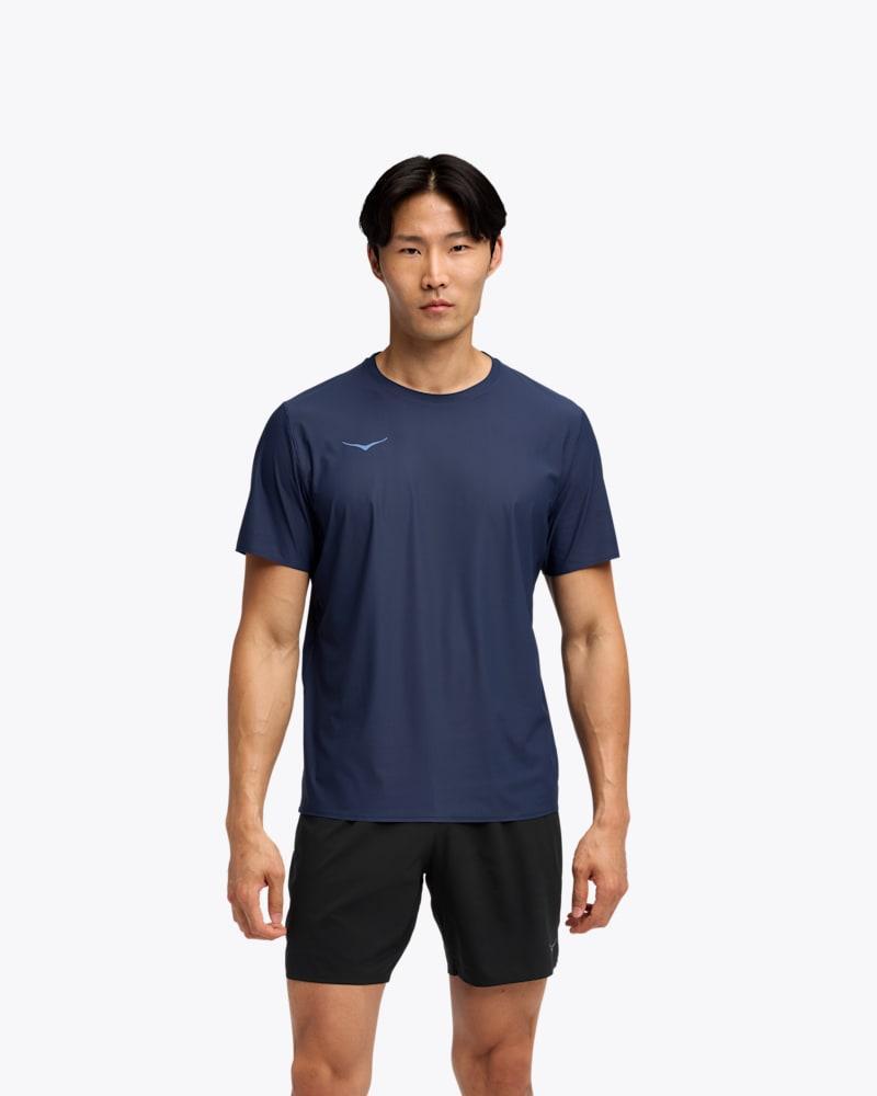 HOKA Mens Airolite Short Sleeve 2.0 Shirt in Blue Blurredium Product Image