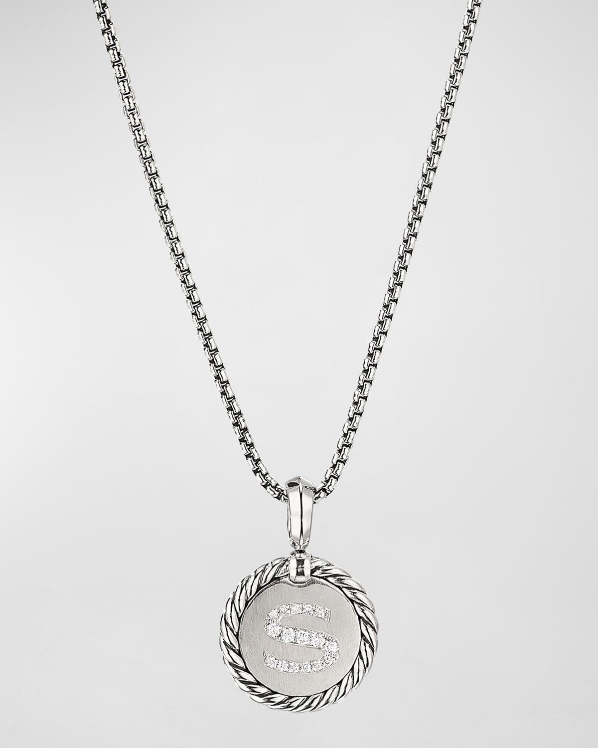 David Yurman Sterling Silver Cable Collectibles Initial Charm Necklace with Diamonds, 18 Product Image
