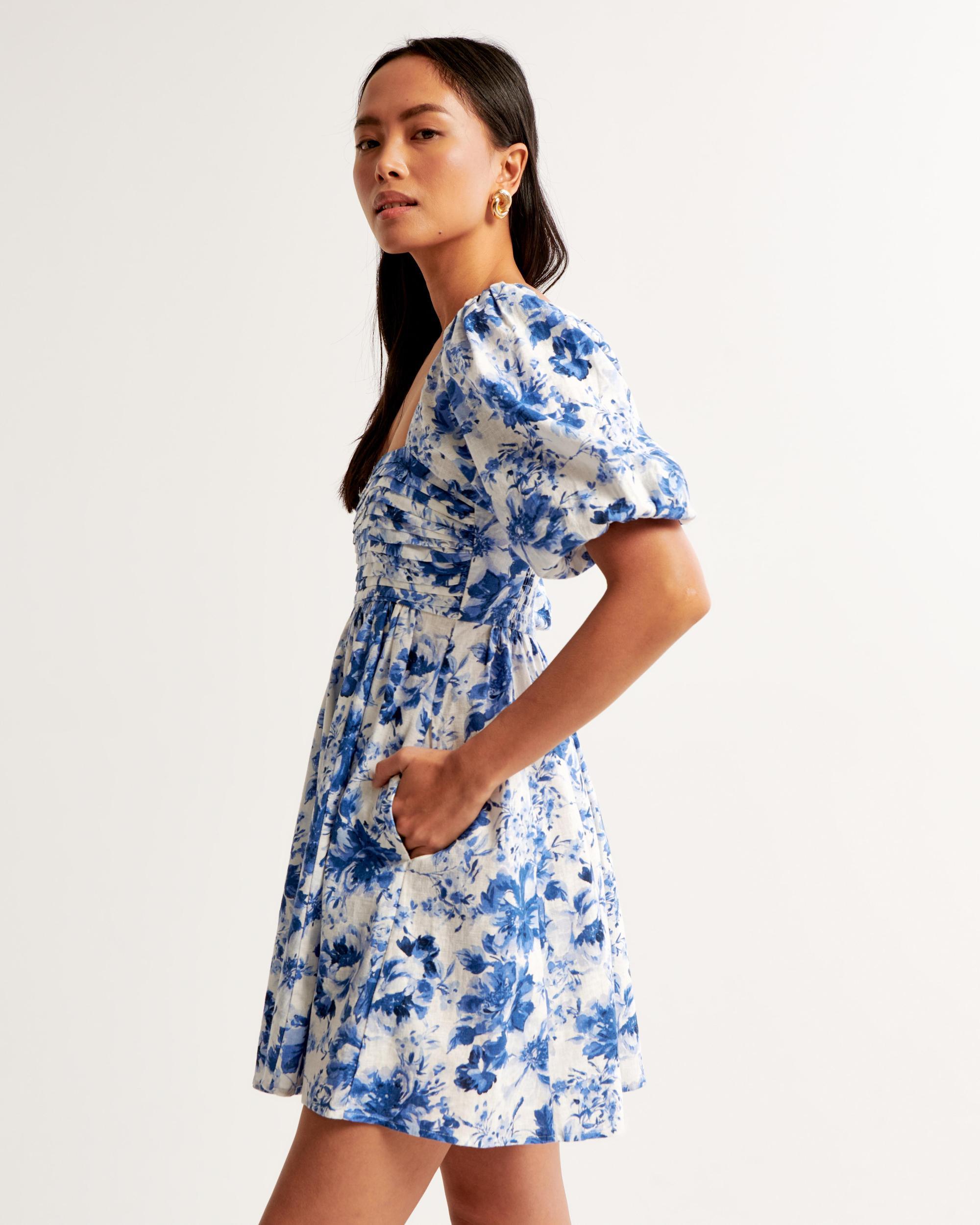 The A&F Emerson Linen-Blend Puff Sleeve Mini Dress Product Image