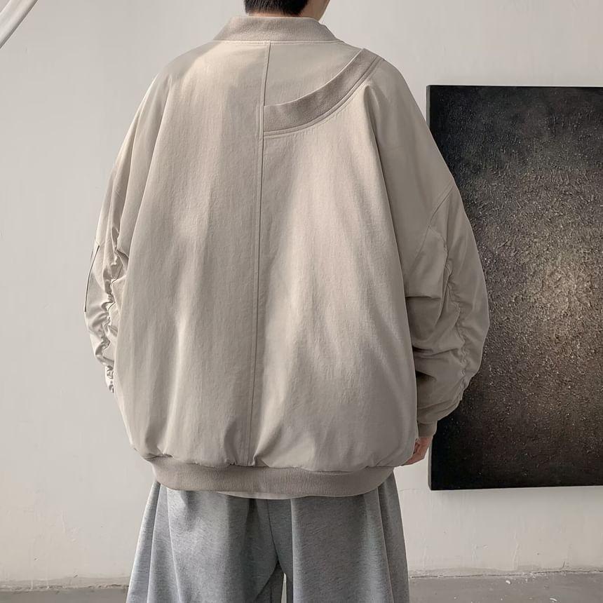 Stand Collar Plain Zip Bomber Jacket Product Image