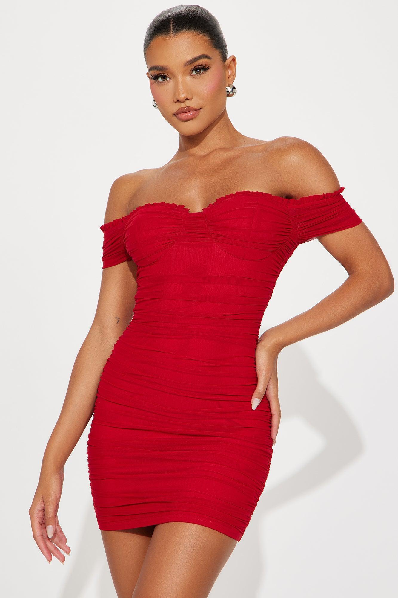Belle Mesh Mini Dress - Red Product Image