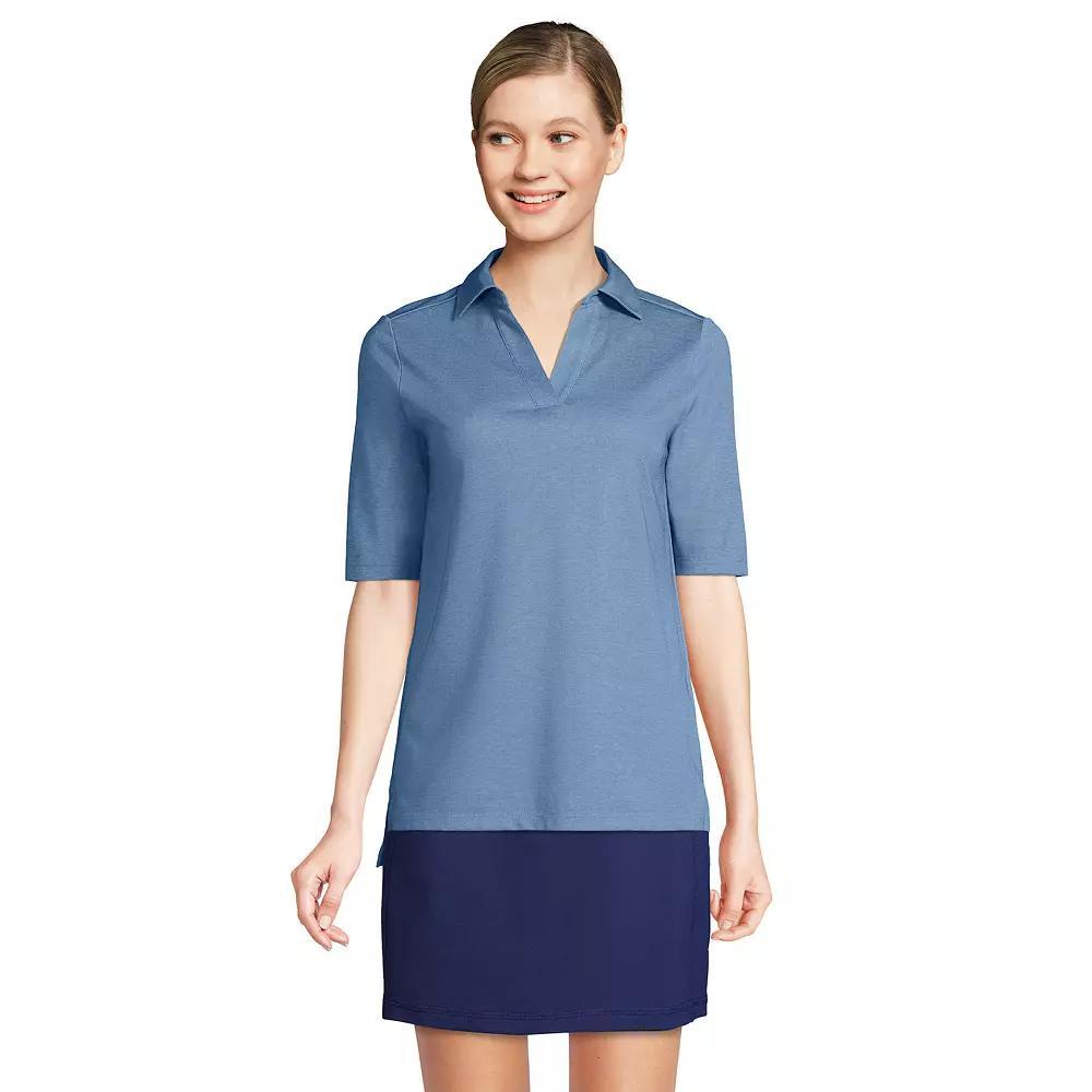 Women's Lands' End Performance Elbow Sleeve Pique Polo Top, Size: Medium, Black Product Image