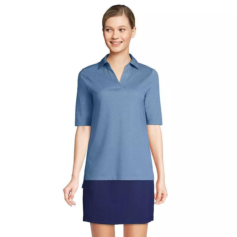 Women's Lands' End Performance Elbow Sleeve Pique Polo Top, Size: Medium, Black Product Image