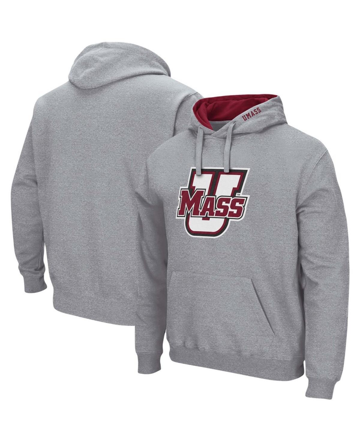 Men's Colosseum Heathered Gray UMass Minutemen Arch and Logo Pullover Hoodie, Size: Large, Nc2 Grey Product Image