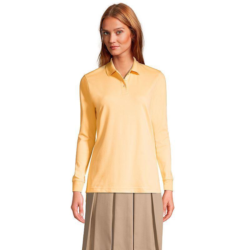 Womens Lands End School Uniform Long Sleeve 3-Button Interlock Polo Shirt Red Product Image