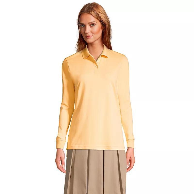 Womens Lands End School Uniform Long Sleeve 3-Button Interlock Polo Shirt Red Product Image
