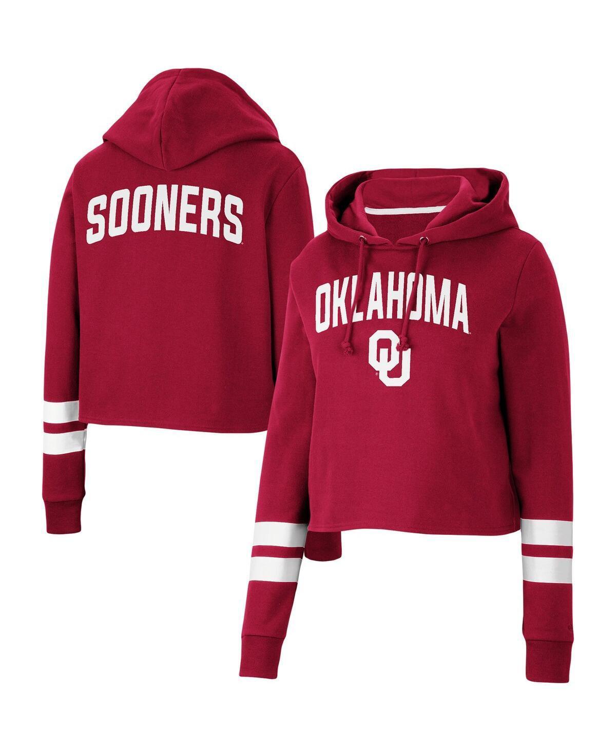 Women's Colosseum Crimson Oklahoma Sooners Throwback Stripe Cropped Pullover Hoodie, Size: XL, Red Product Image