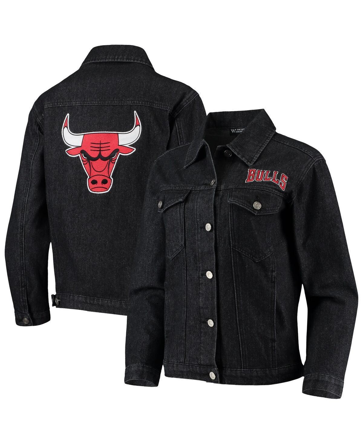 Women's The Wild Collective Black Chicago Bulls Patch Denim Button-Up Jacket, Size: XL Product Image