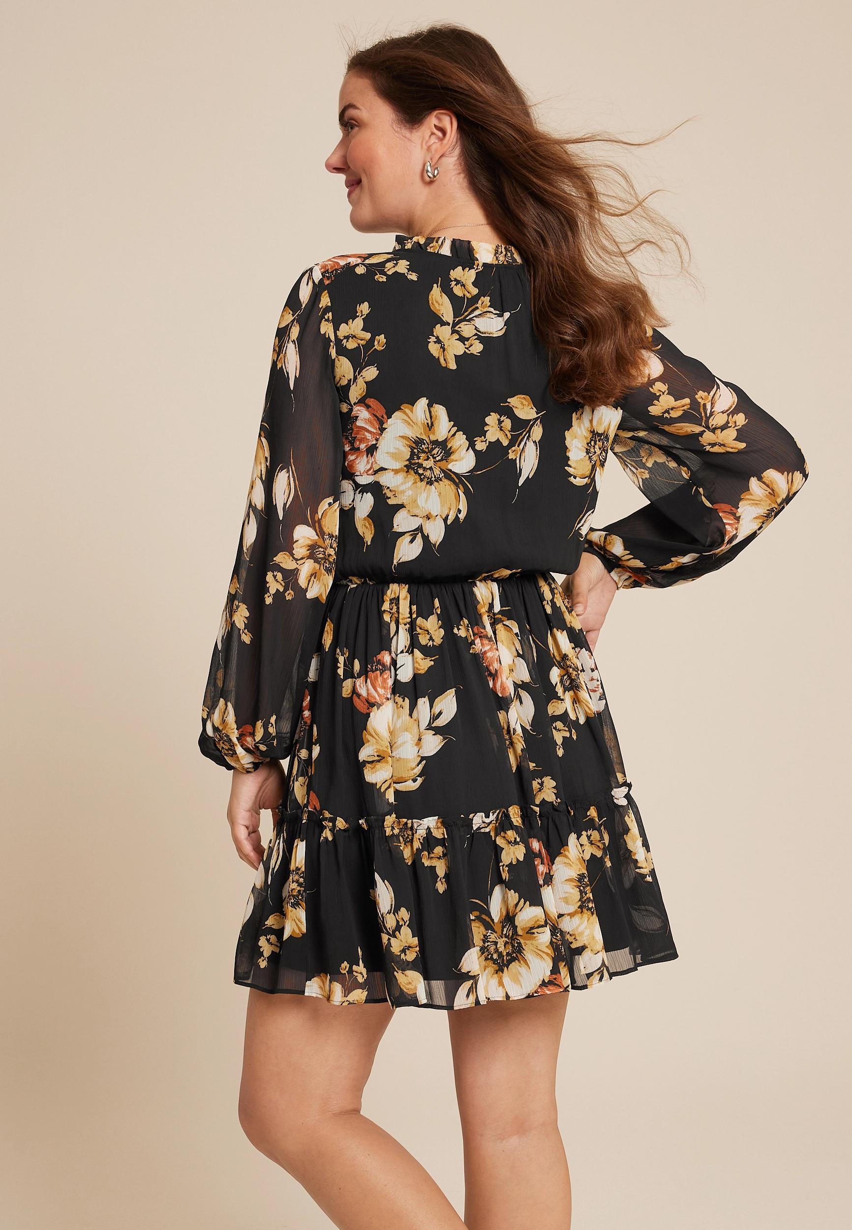 Maurices Womens Floral Long Sleeve Mini Dress Size Medium Product Image