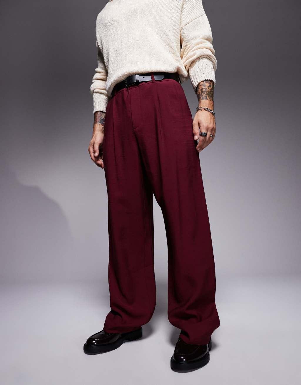 ASOS DESIGN wide leg dress pants in burgundy Product Image