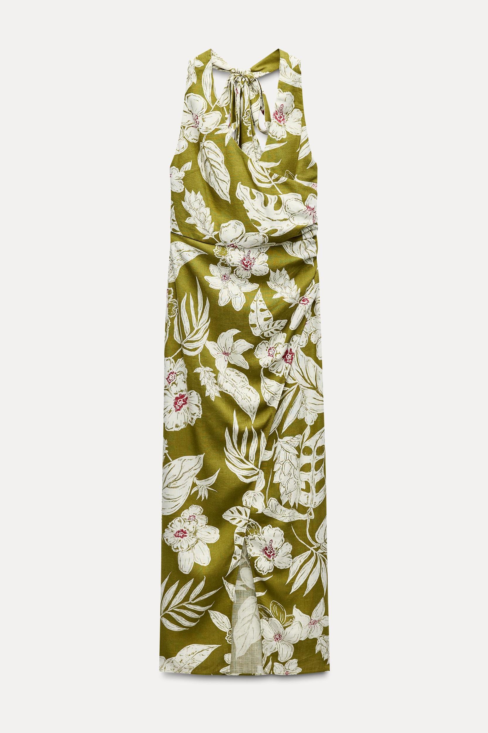 LINEN BLEND FLORAL PRINT DRESS Product Image