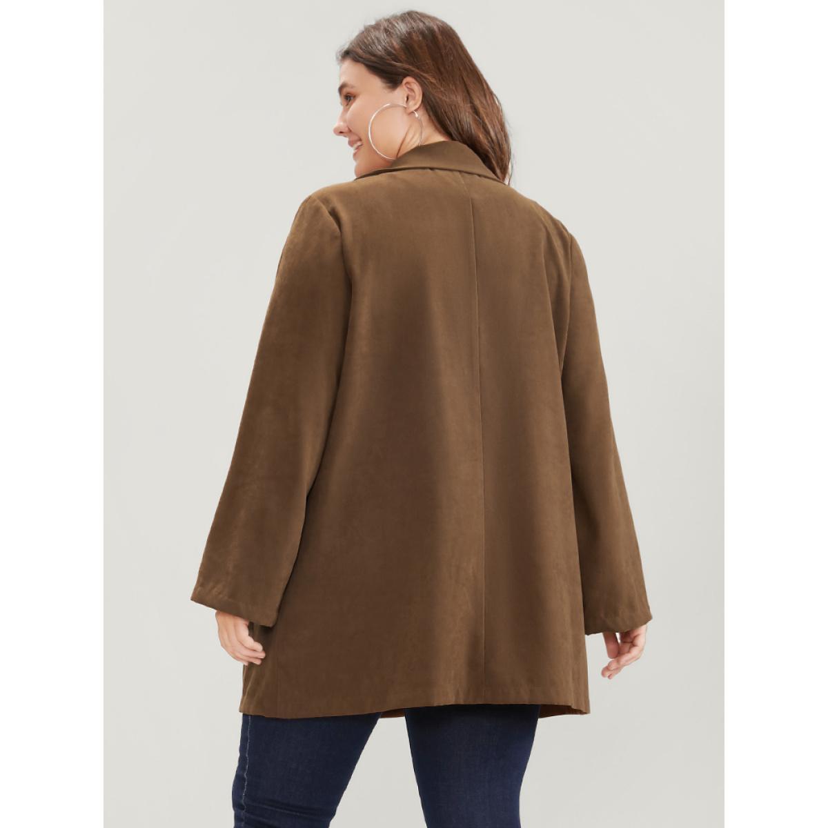 Plus Size Solid Pocket Suit Collar Double Button Blazer Brown Women Dailywear Plain Pocket Sleeve Long Sleeve Suit Collar 28/5X Pocket Casual Blazers BloomChic Product Image