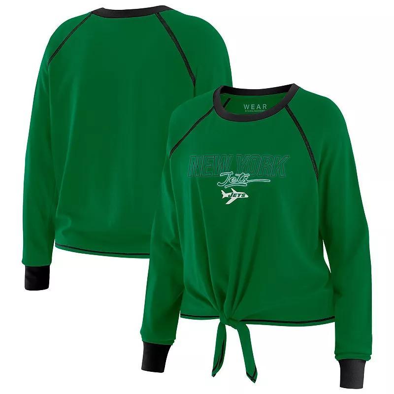 Women's WEAR by Erin Andrews Green/Black New York Jets Plus Size Tie-Front Long Sleeve Top, Size: 3XL Product Image