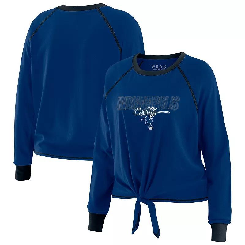 Women's WEAR by Erin Andrews Royal Denver Broncos Tie-Front Long Sleeve T-Shirt, Size: Small, Blue Product Image