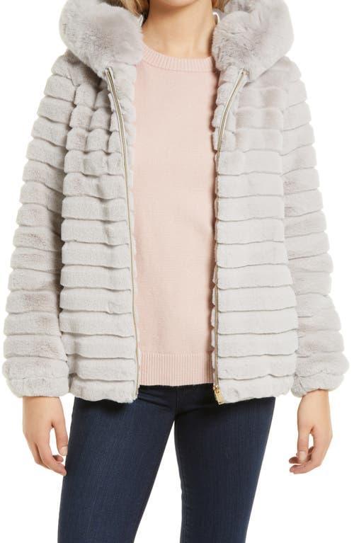 Women's Gallery Hooded Grooved Faux-Fur Jacket, Size: Small, Black Product Image